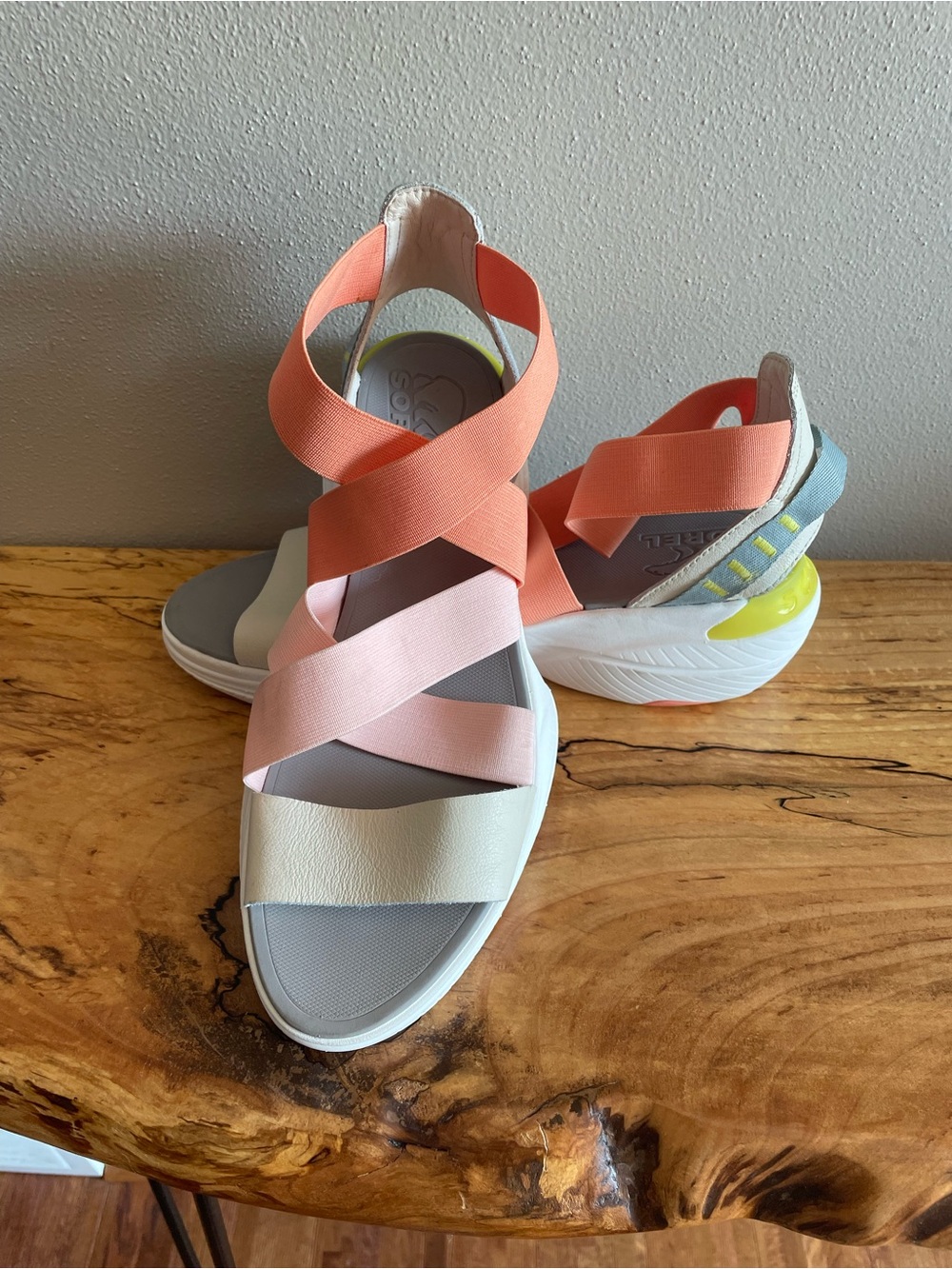 Sorel Explorer Blitz  Women's Coral and Blush Elastic Crossover Sandals